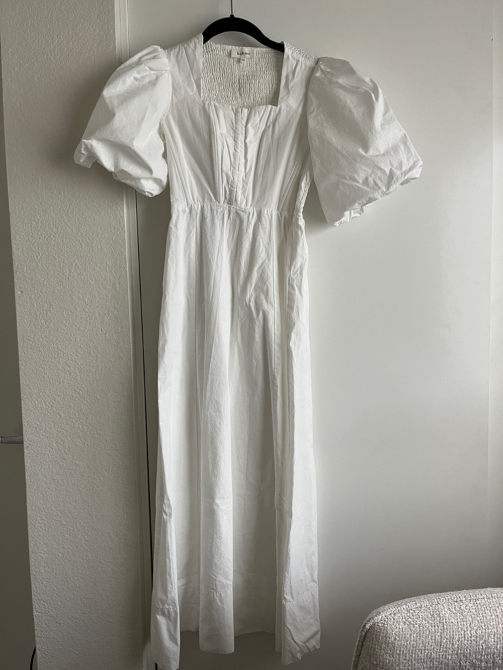 bohme White Puff-Sleeve Corset Maxi Dress